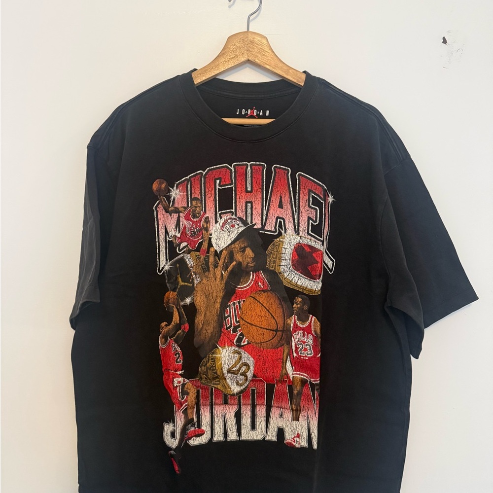 Jordan Black Graphic Tee with Red Accents